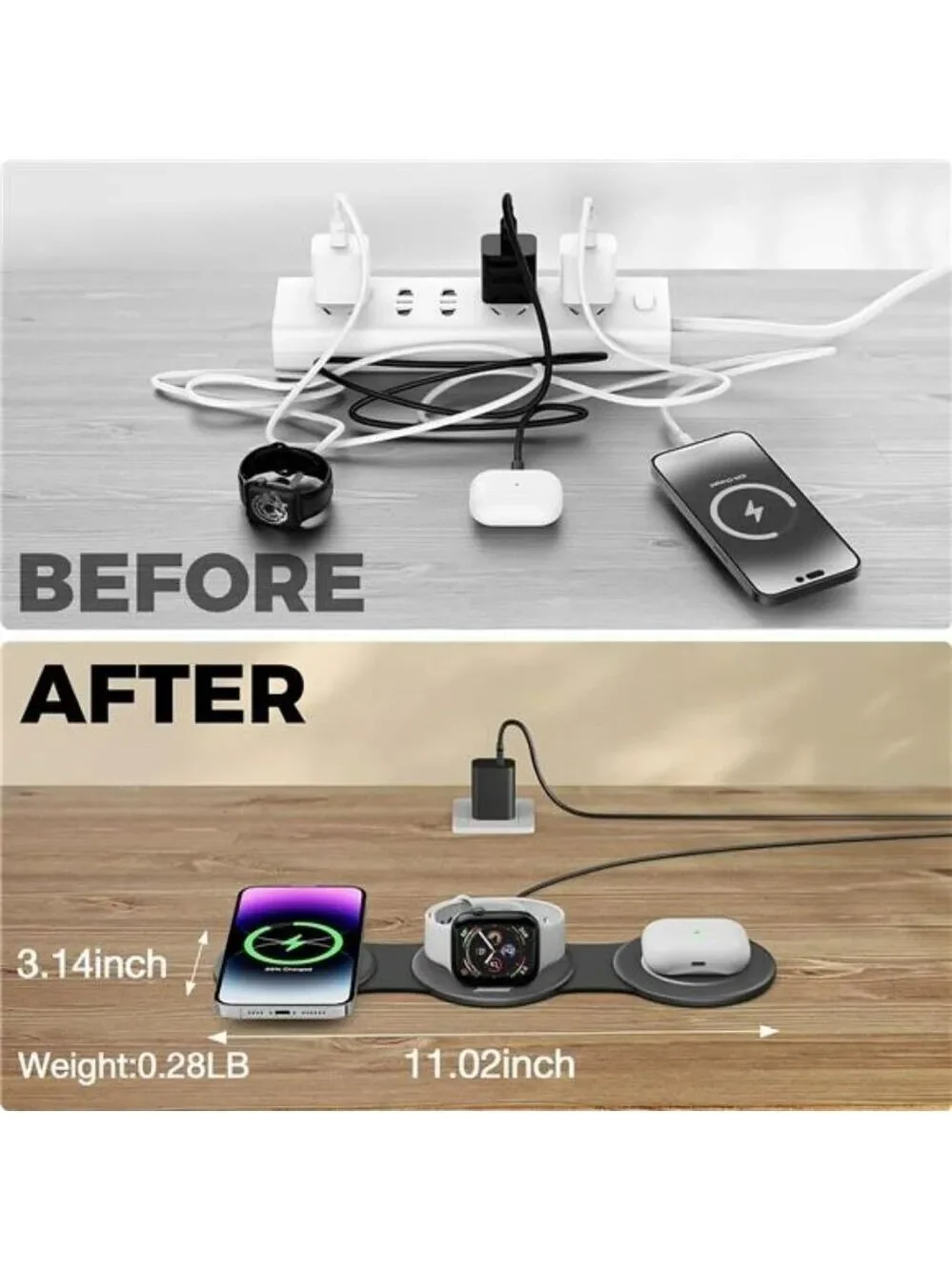 3 in 1 Wireless Charging Station for iPhone Apple Watch Airpods Travel Dock